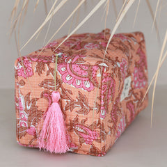 Trousse de toilette blockprint Fez fleur corail M