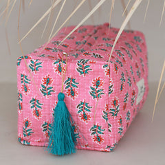 Blockprint toiletry bag Fez summer pink M