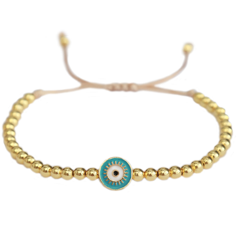 Armband evil eye goud blauw