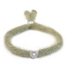 Bracelet fluffy olive green silver