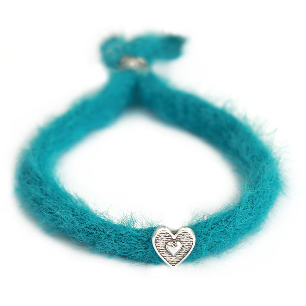 Armband fluffy teal zilver