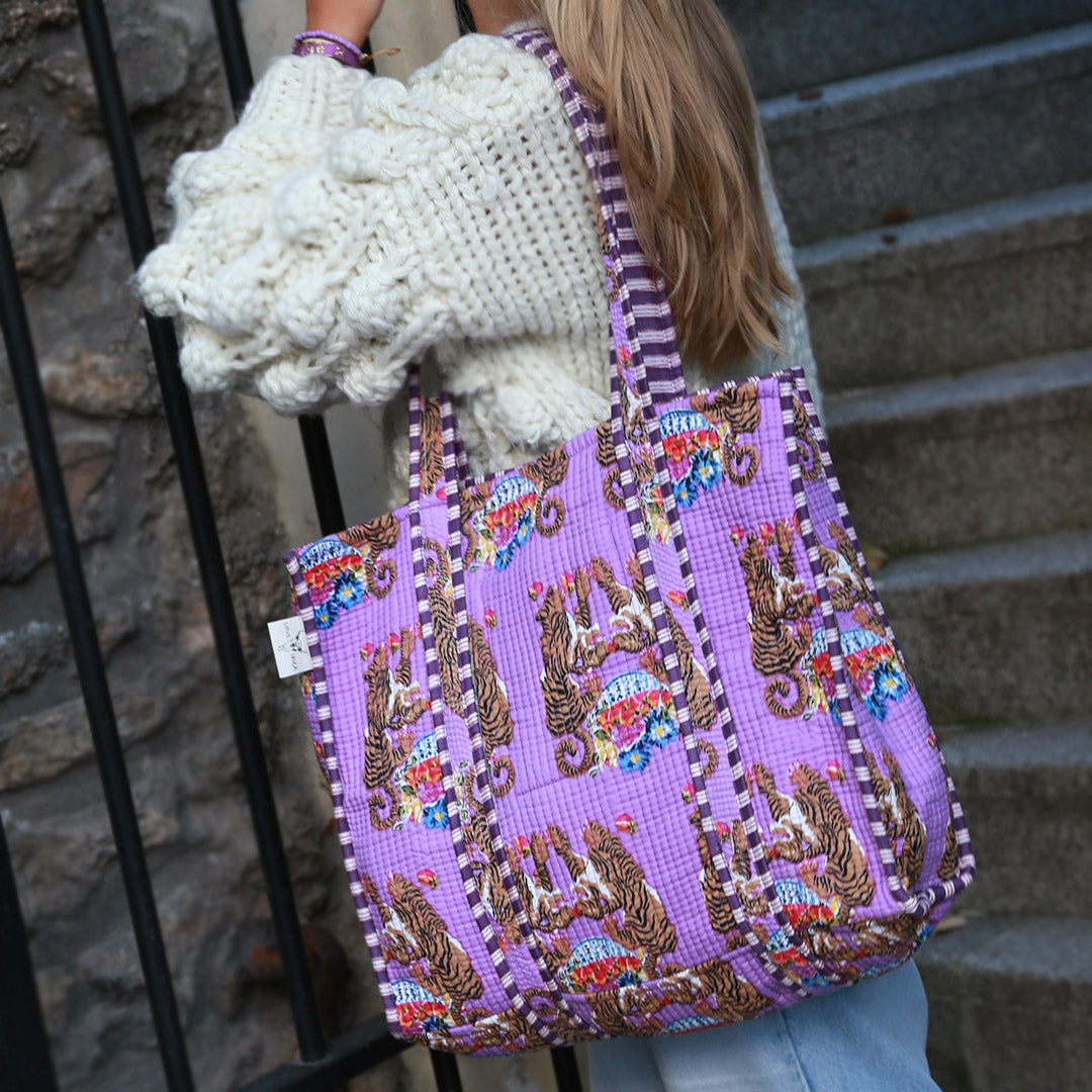 Blockprint shoulder bag leopard purple