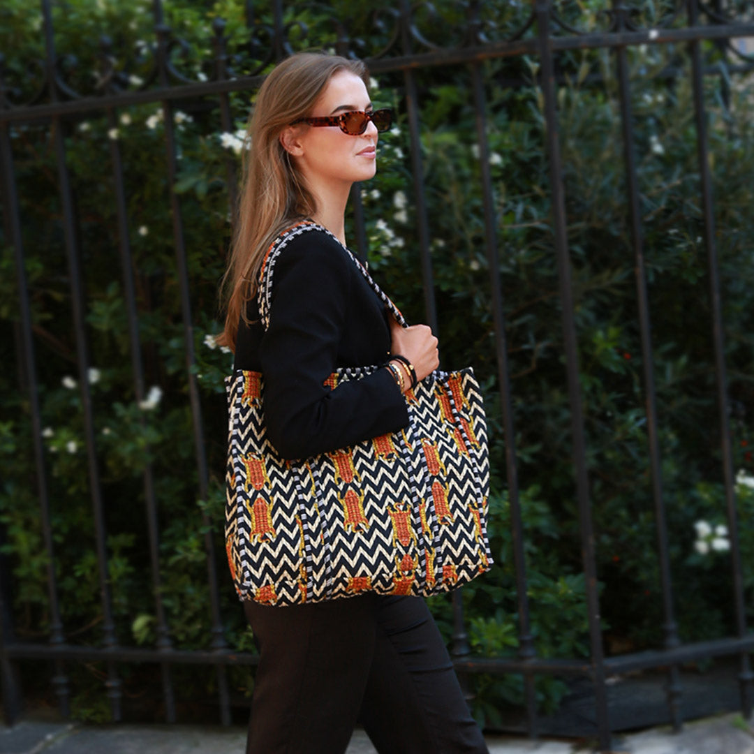 Sac bandoulière imprimé block chevron noir