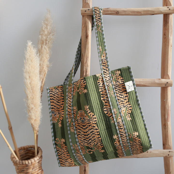 Blockprint shoulder bag leopard green