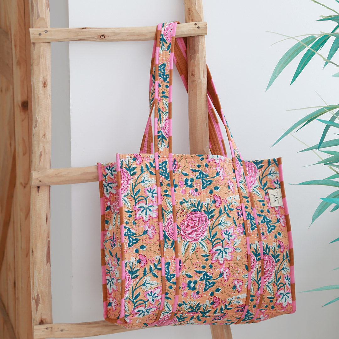 Blockprint  sac bandoulière rose pêche