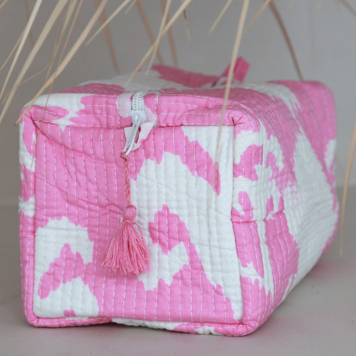 Blockprint toiletry bag Fez pink white M