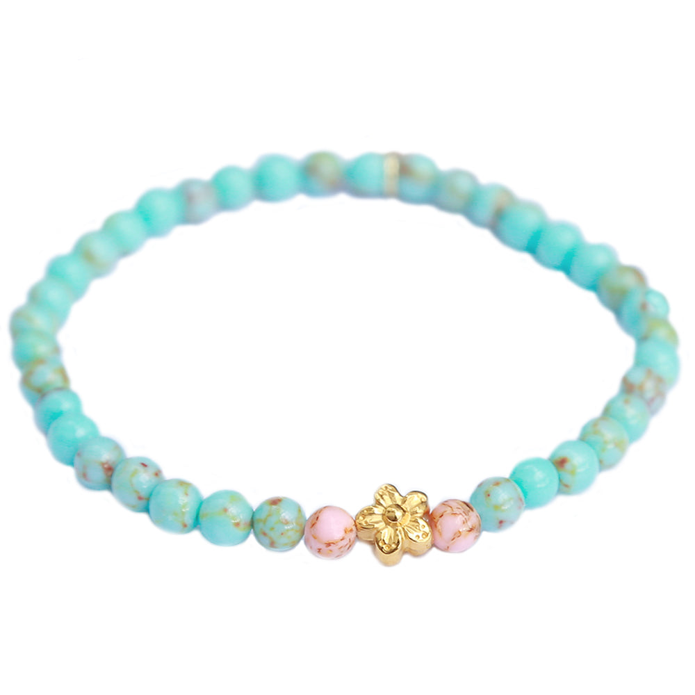 Bracelet turquoise stone flower gold