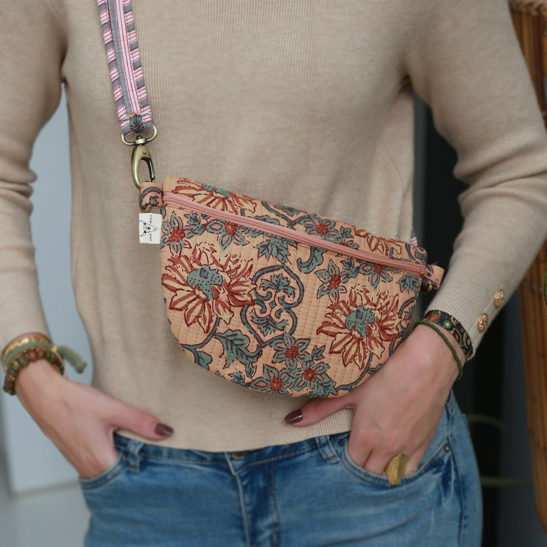 Sac bandoulière fleur beige