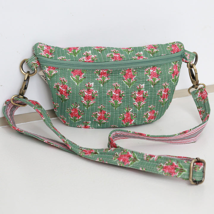 Block print fanny pack Fez green