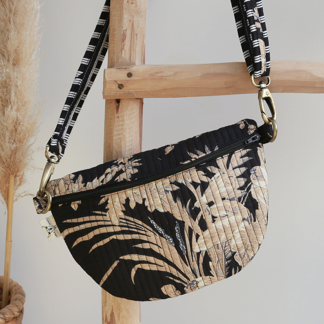 Crossbody tas leaves zwart