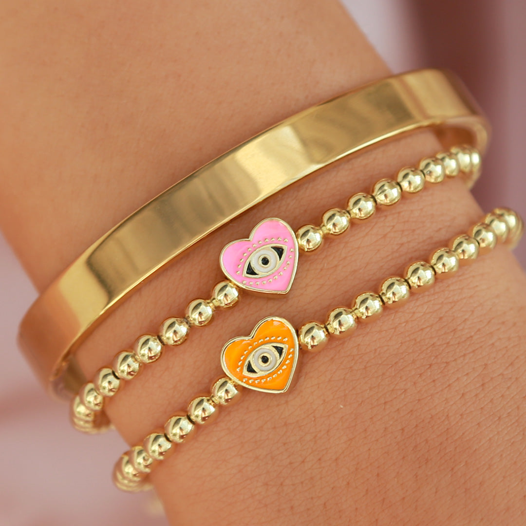 Armband evil eye pink heart gold