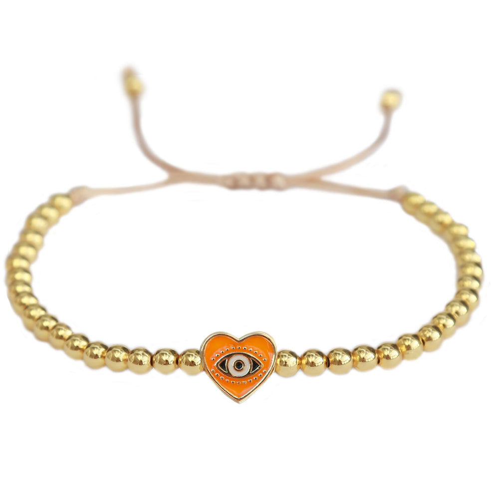 Armband evil eye orange heart gold