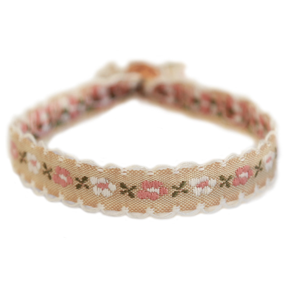 Geweven armband cotton flower beige