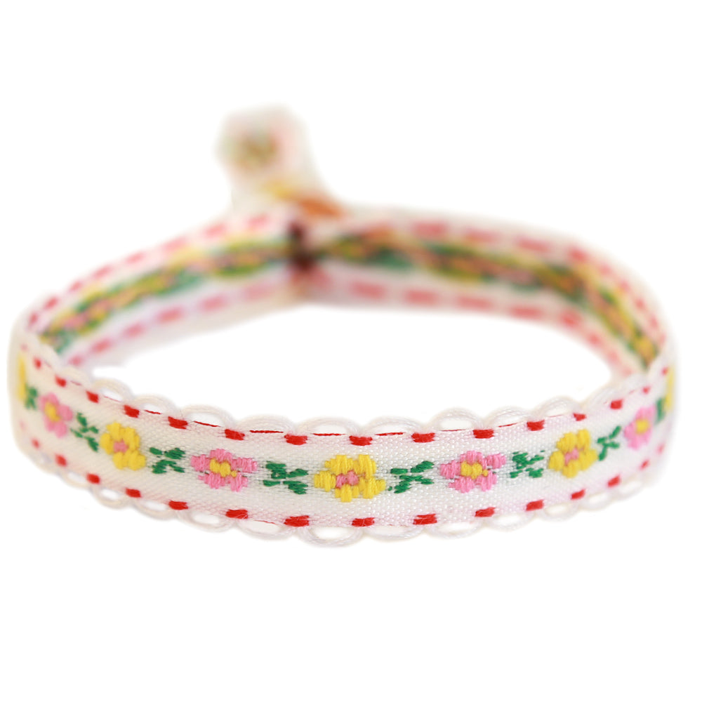 Gewebtes Armband Baumwolle Blume weiß