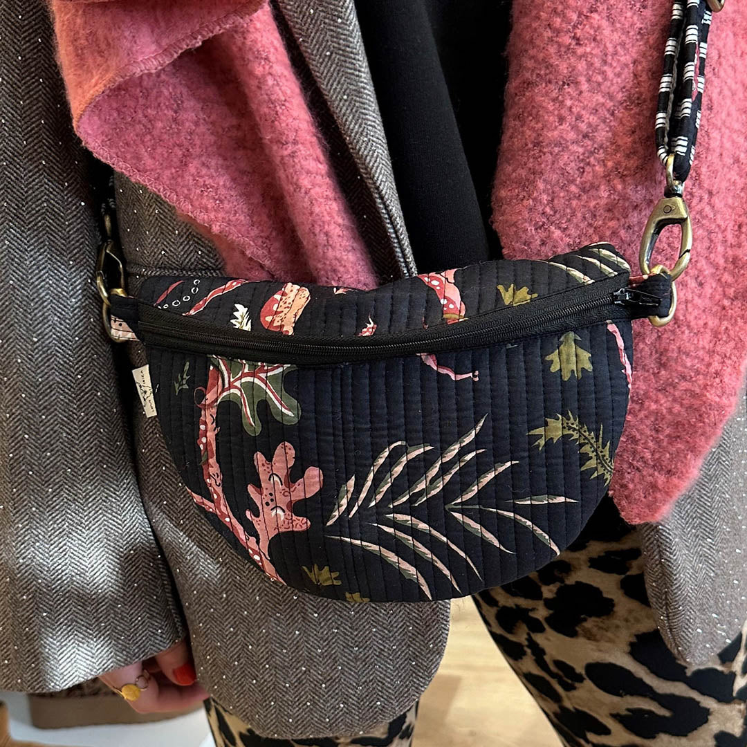 Sac bandoulière fleur noir