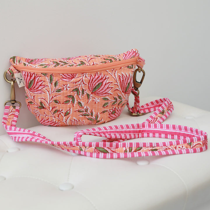 Block print fanny pack Fez peach