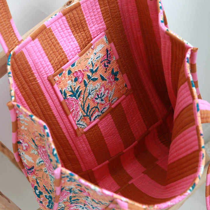 Blockprint  sac bandoulière rose pêche