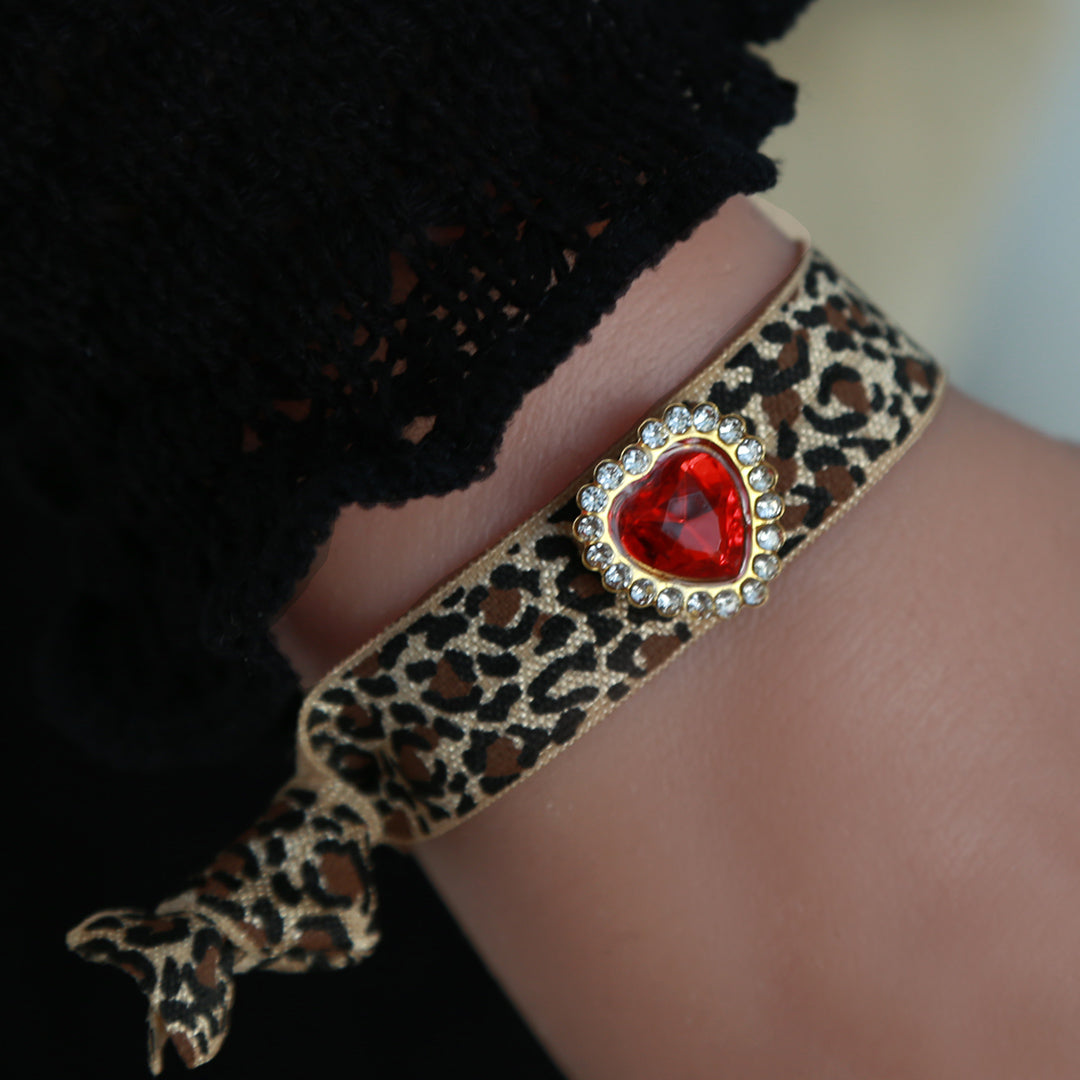 Bracelet leopard rhinestone red