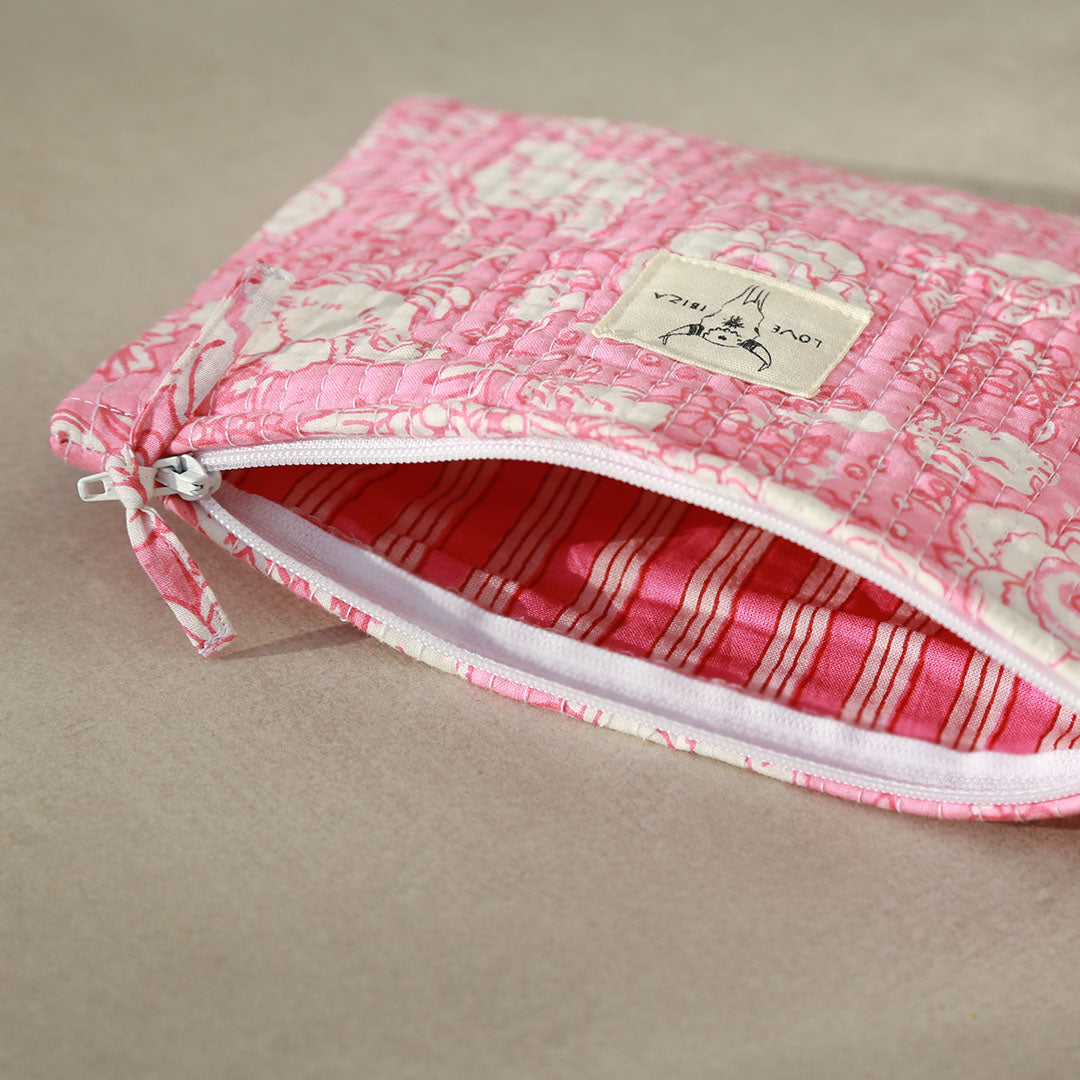 Trousse de maquillage fleur rose clair