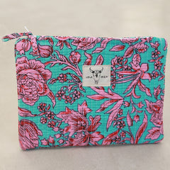 Trousse de maquillage fleur turquoise