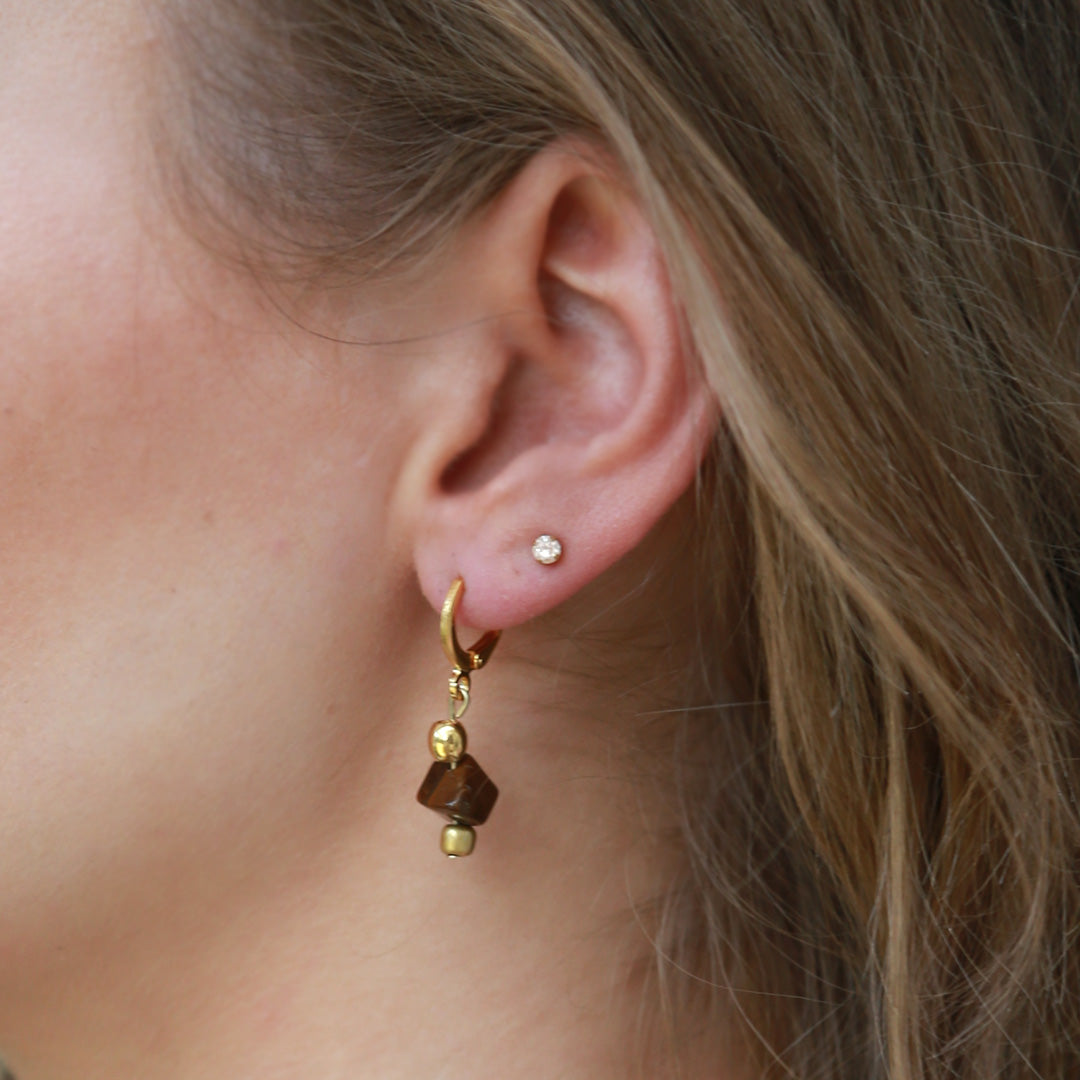 Gold earrings vedra tigereye