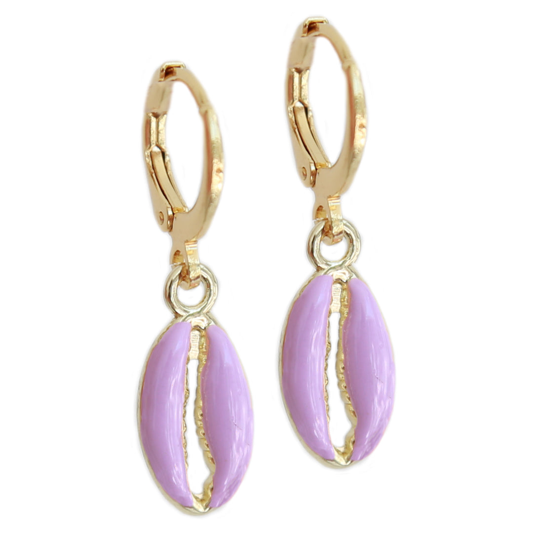 Oorbellen gold shell purple