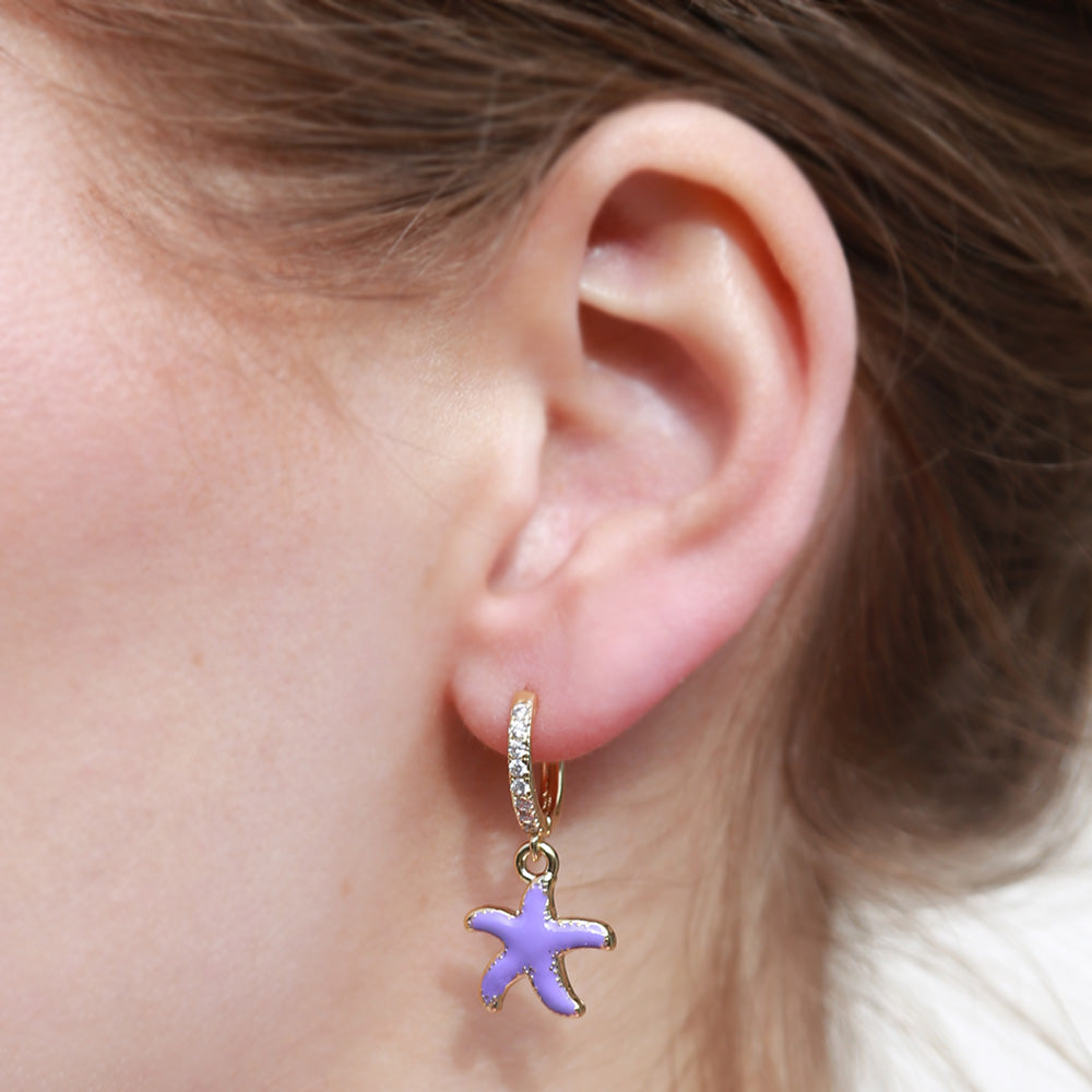 Gouden oorbellen starfish paars