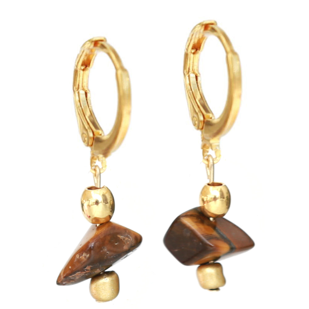 Gold earrings vedra tigereye