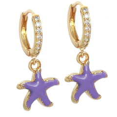 Gouden oorbellen starfish paars