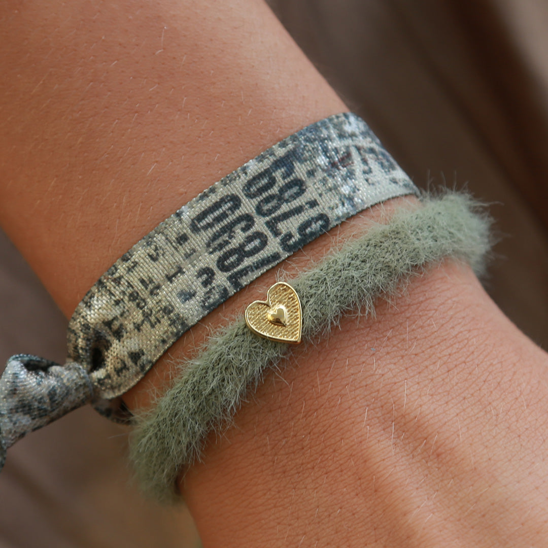 Fluffy olive green bracelet