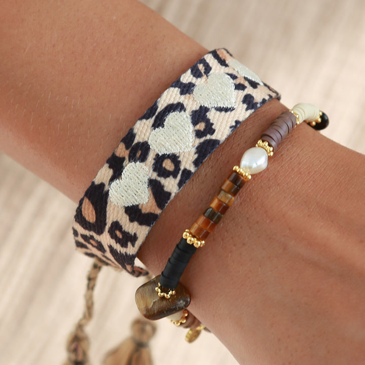 Bracelet tissé leopard heart