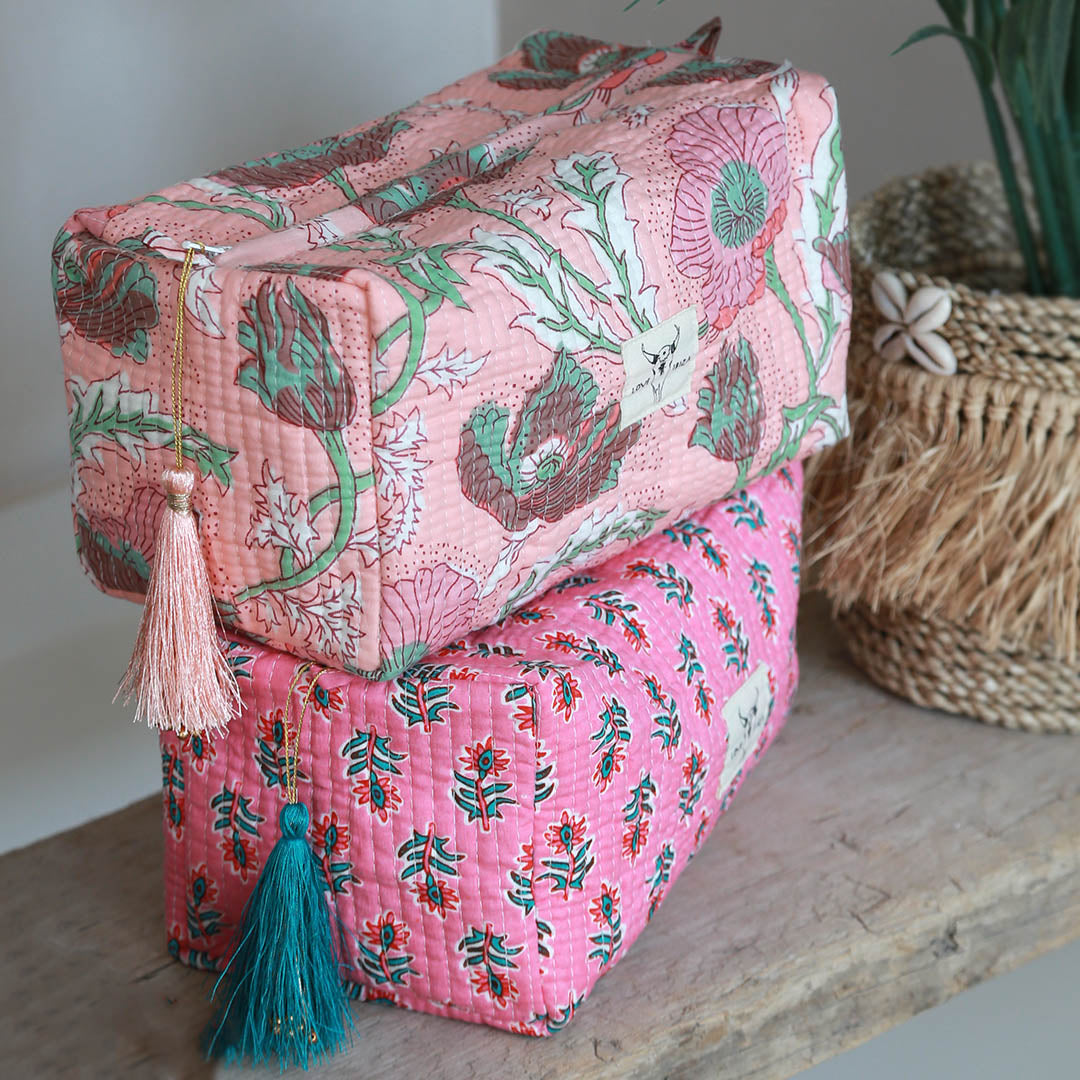 Trousse de toilette Blockprint Fez summer rose M