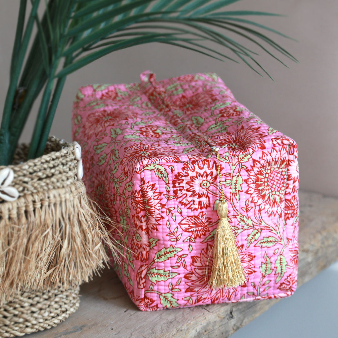 Blockprint toilettas Fez pink flower L