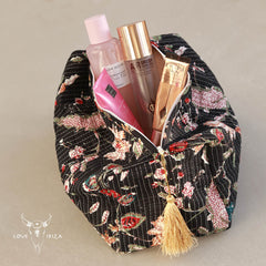 Trousse de toilette Blockprint Fez fleur noir L