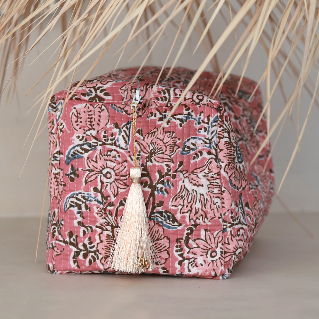 Blockprint toilettas Fez oud roze L