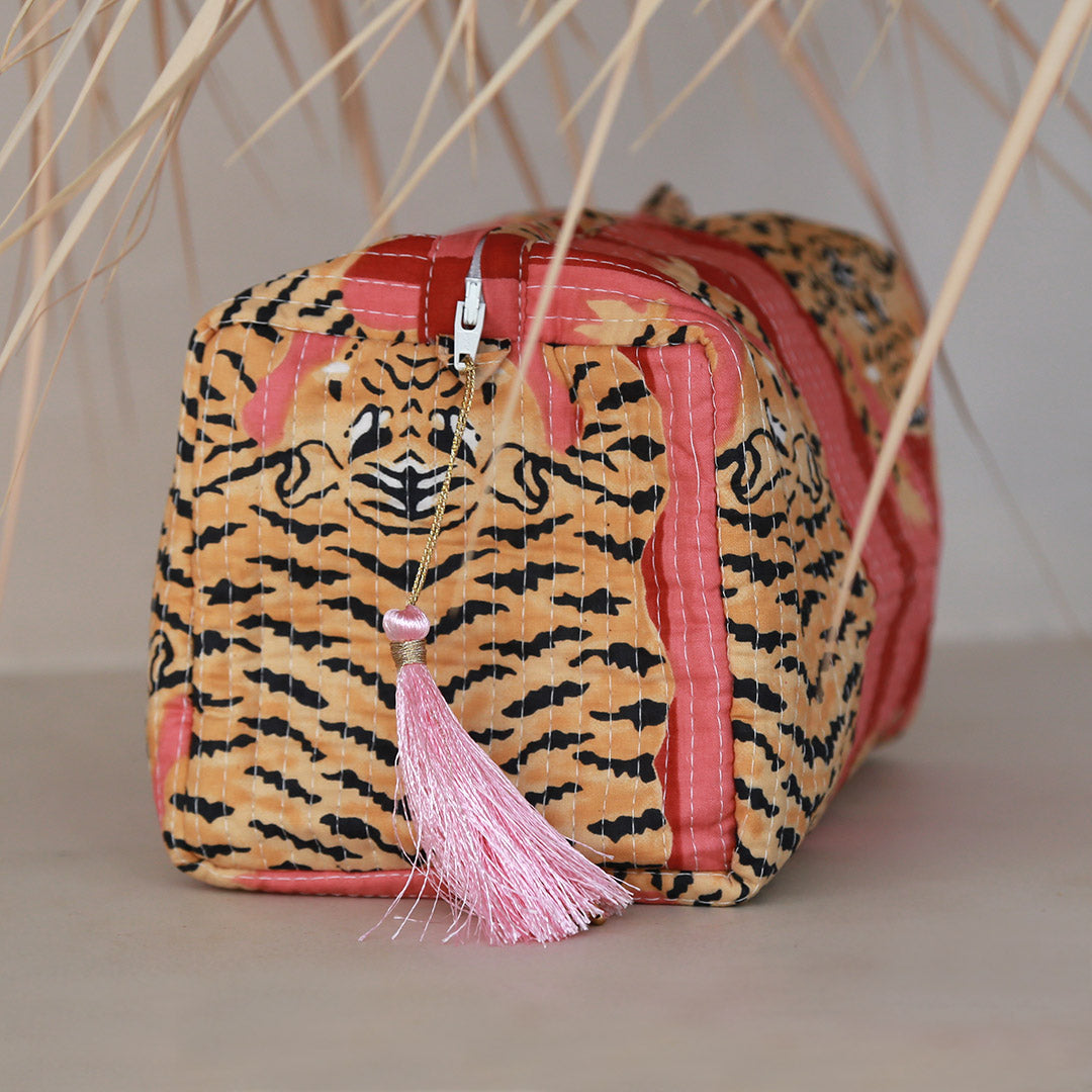 Blockprint toiletry bag Fez leopard pink M