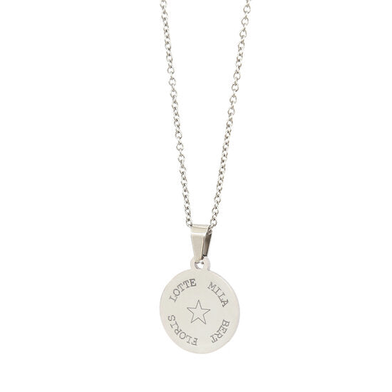 Gegraveerde ketting zilver - round names & symbol