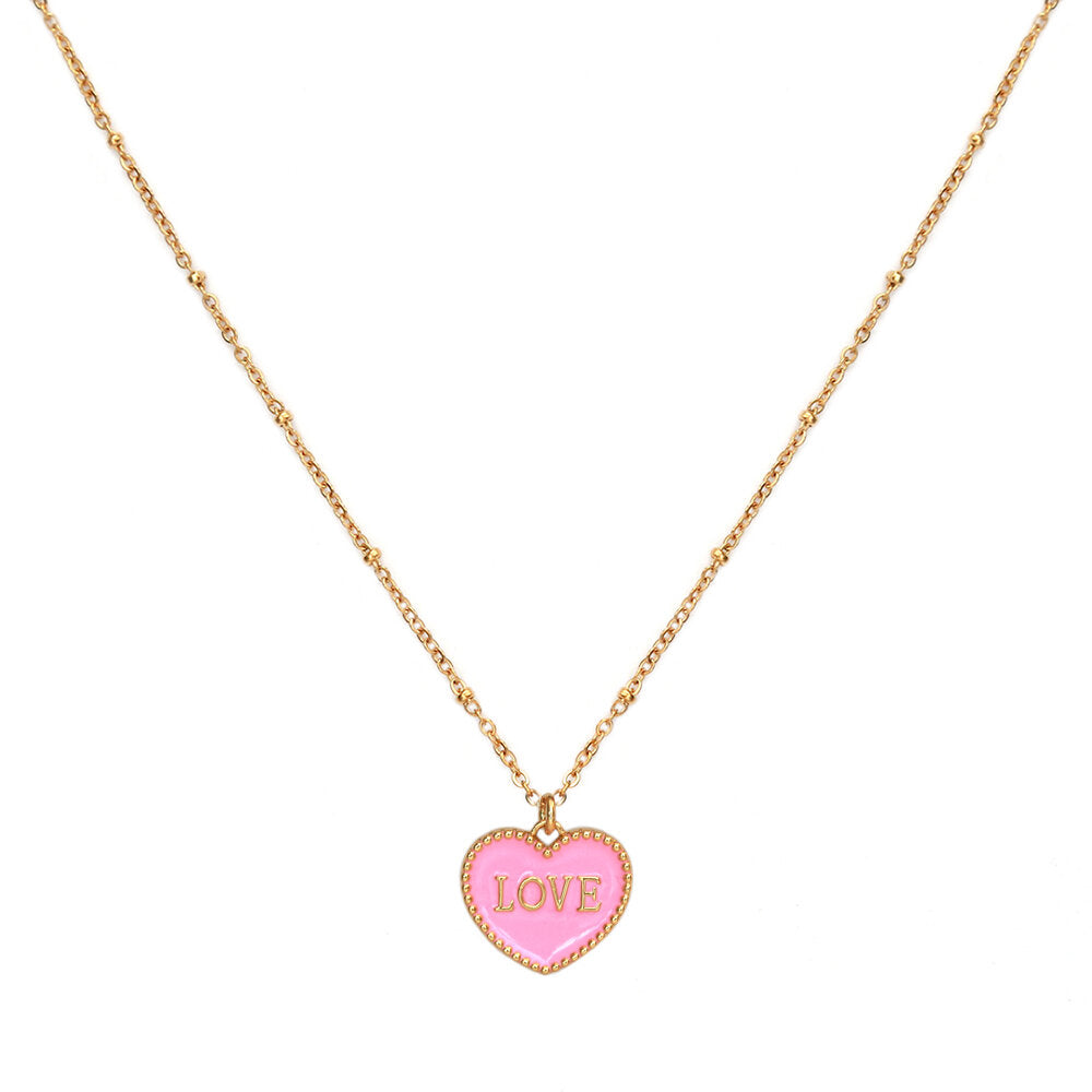 Gouden ketting pink heart love